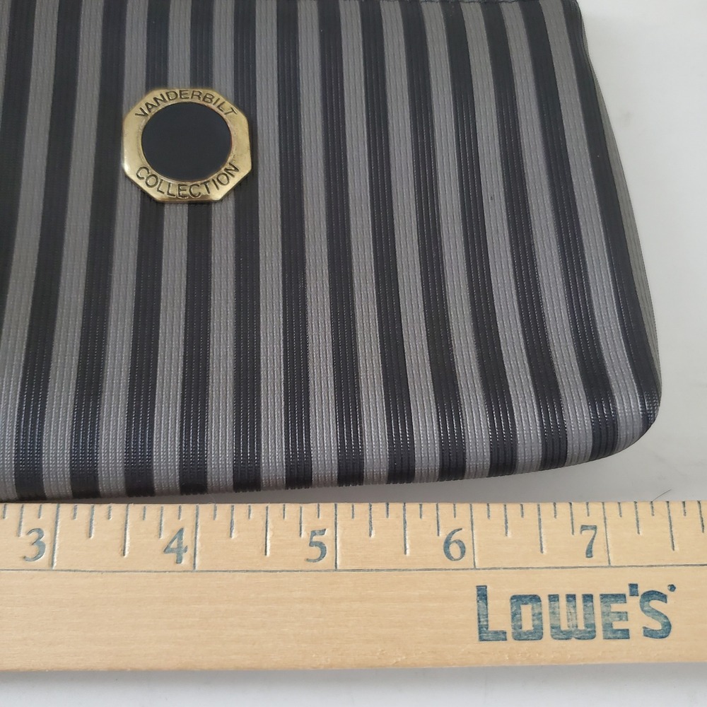 Gloria Vanderbilt Collection Grey Black Striped PVC Cosmetic Pouch V5413 - Picture 8 of 9